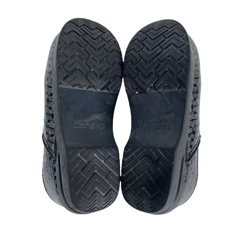 Dansko Patent Leather Clogs Metallic Silver & Black Mules Slip-Ons Size 38 - Picture 9 of 10